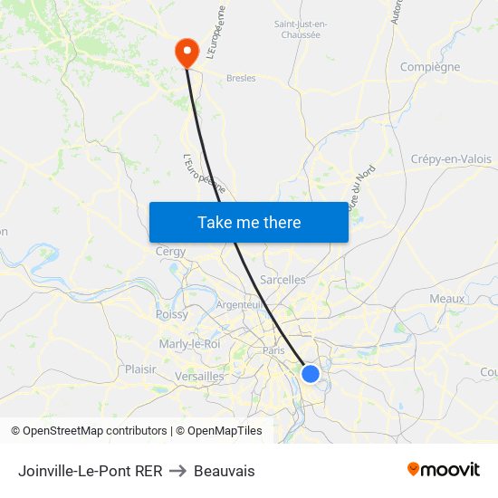 Joinville-Le-Pont RER to Beauvais map