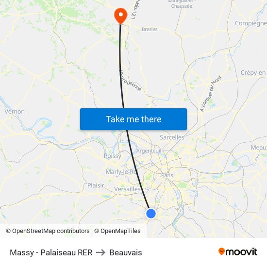 Massy - Palaiseau RER to Beauvais map