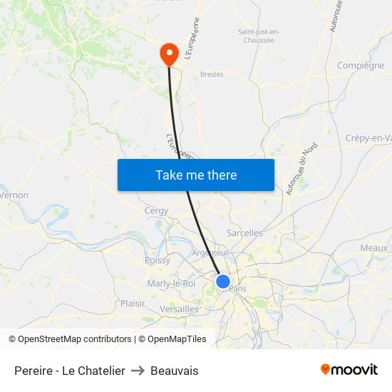 Pereire - Le Chatelier to Beauvais map