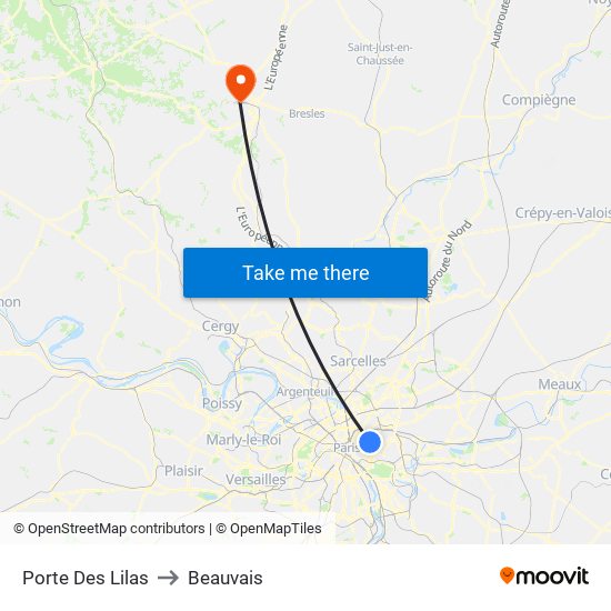 Porte Des Lilas to Beauvais map