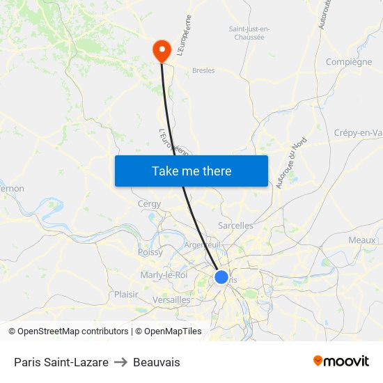 Paris Saint-Lazare to Beauvais map