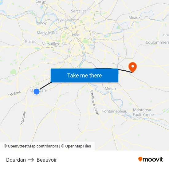 Dourdan to Beauvoir map