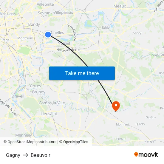 Gagny to Beauvoir map