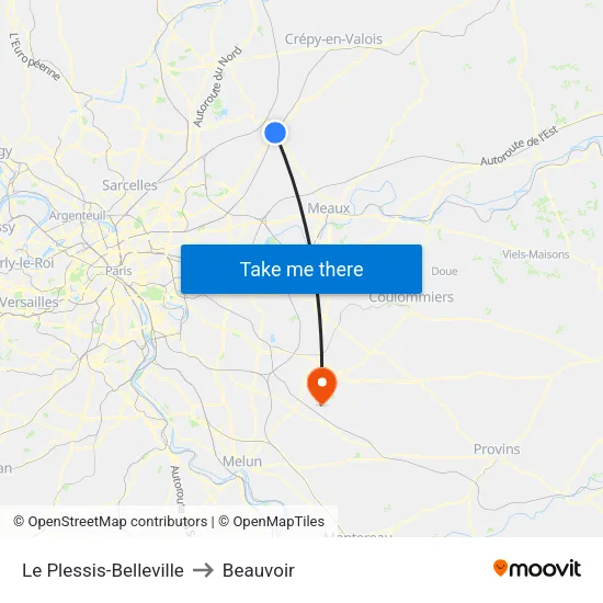 Le Plessis-Belleville to Beauvoir map