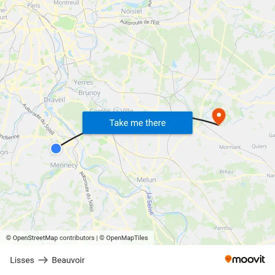 Lisses to Beauvoir map