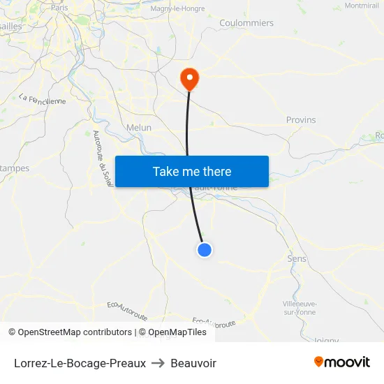 Lorrez-Le-Bocage-Preaux to Beauvoir map