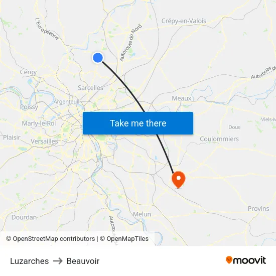 Luzarches to Beauvoir map