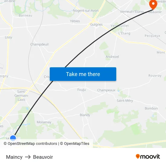 Maincy to Beauvoir map