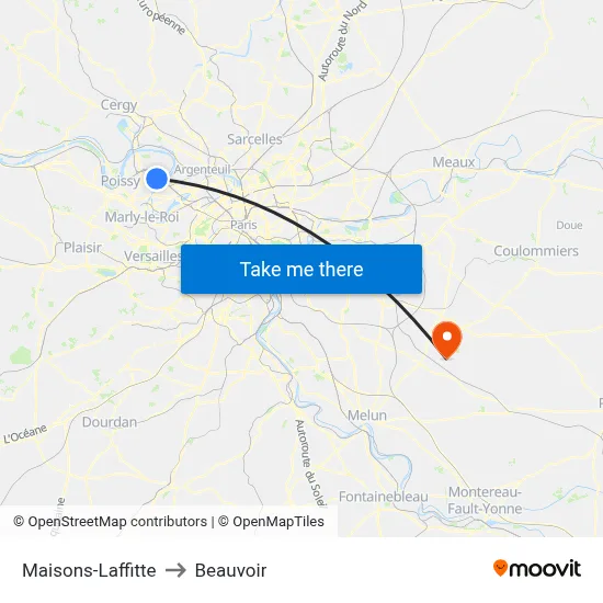 Maisons-Laffitte to Beauvoir map