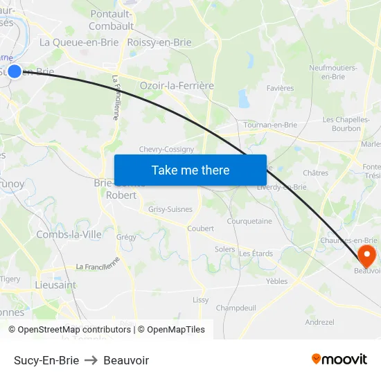 Sucy-En-Brie to Beauvoir map