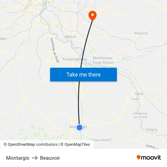 Montargis to Beauvoir map