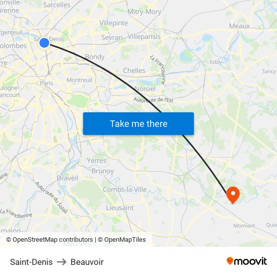 Saint-Denis to Beauvoir map