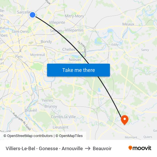 Villiers-Le-Bel - Gonesse - Arnouville to Beauvoir map