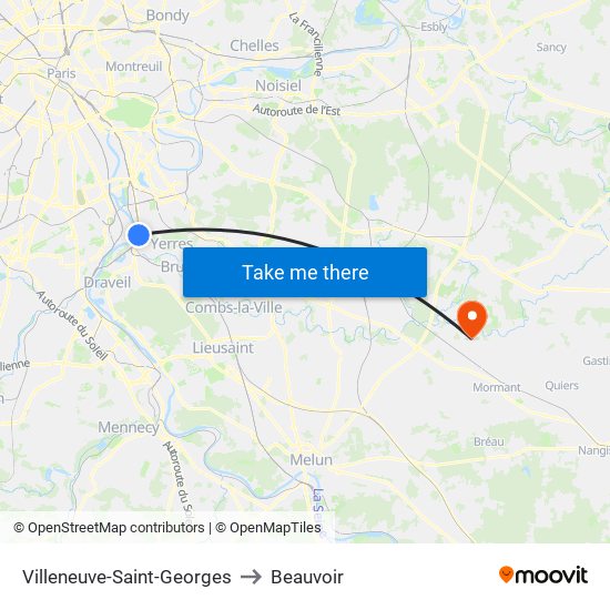 Villeneuve-Saint-Georges to Beauvoir map