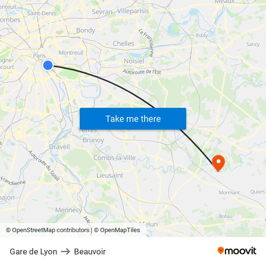 Gare de Lyon to Beauvoir map