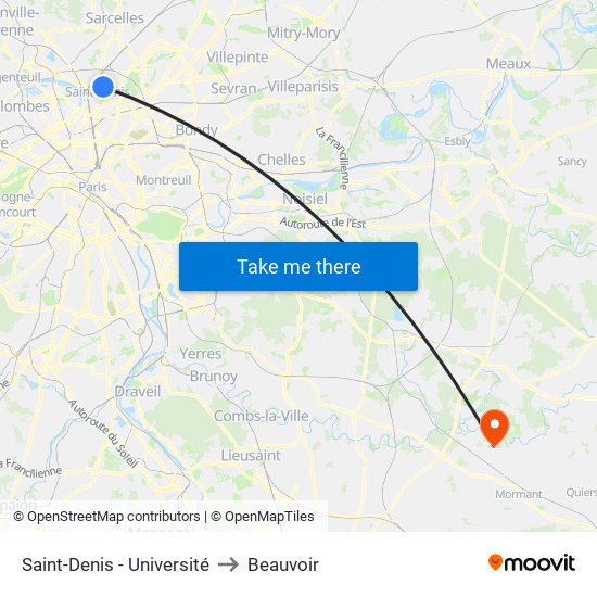 Saint-Denis - Université to Beauvoir map