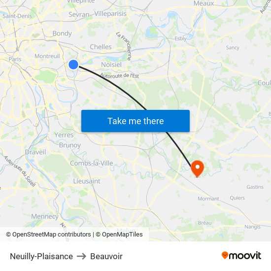 Neuilly-Plaisance to Beauvoir map