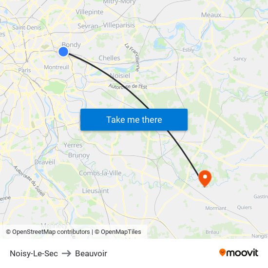 Noisy-Le-Sec to Beauvoir map