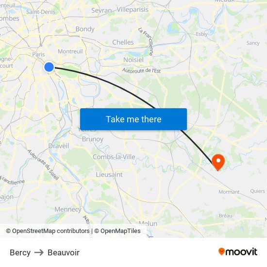 Bercy to Beauvoir map