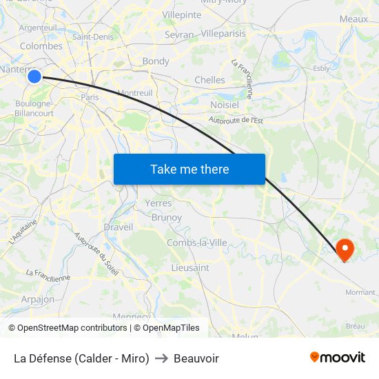 La Défense (Calder - Miro) to Beauvoir map