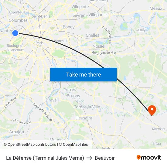 La Défense (Terminal Jules Verne) to Beauvoir map