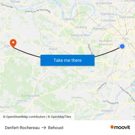 Denfert-Rochereau to Behoust map