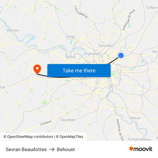 Sevran Beaudottes to Behoust map