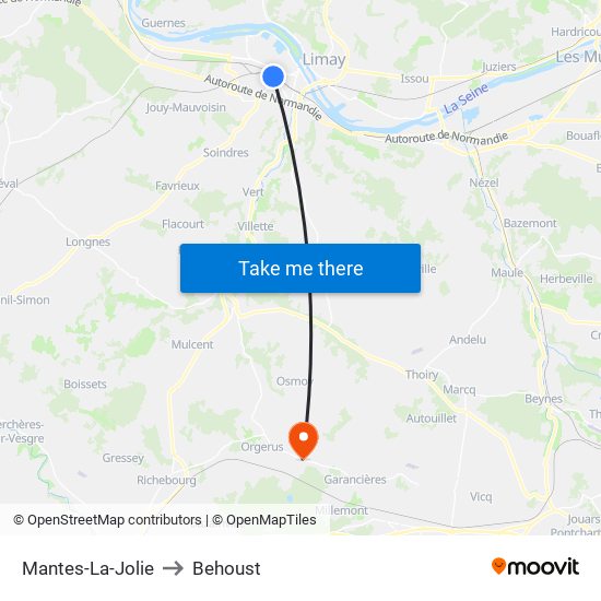 Mantes-La-Jolie to Behoust map