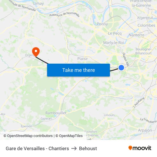 Gare de Versailles - Chantiers to Behoust map