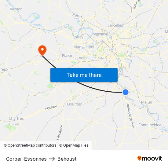 Corbeil-Essonnes to Behoust map