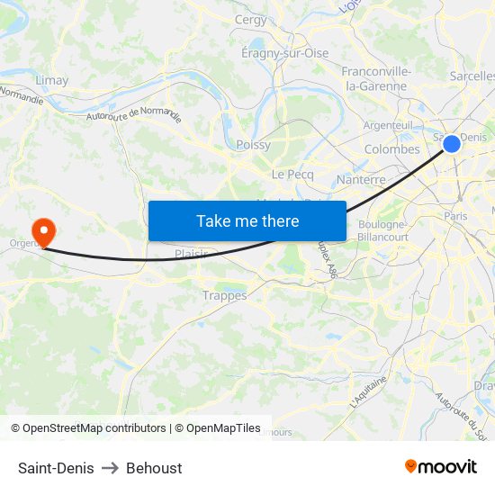 Saint-Denis to Behoust map