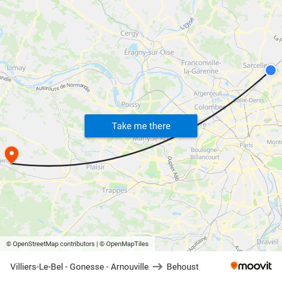 Villiers-Le-Bel - Gonesse - Arnouville to Behoust map