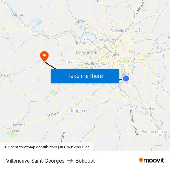 Villeneuve-Saint-Georges to Behoust map