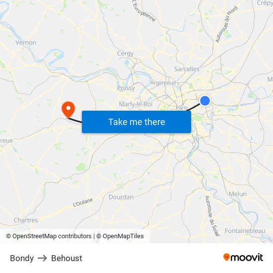 Bondy to Behoust map