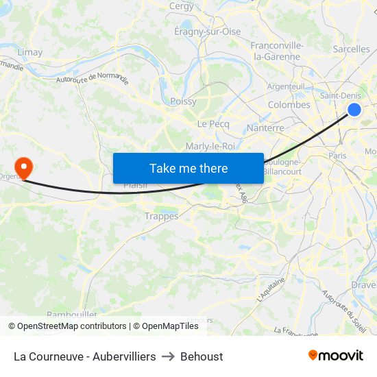 La Courneuve - Aubervilliers to Behoust map