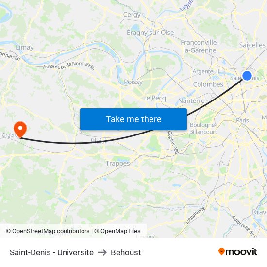 Saint-Denis - Université to Behoust map