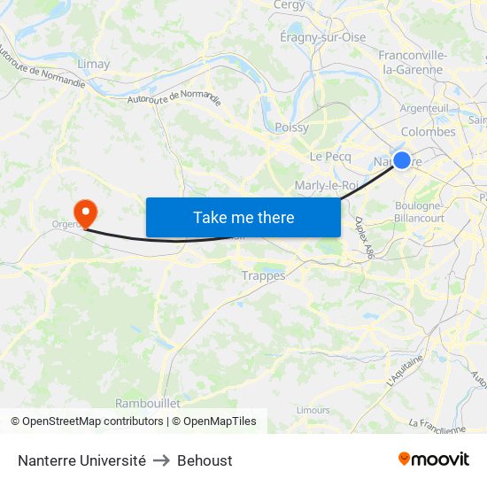 Nanterre Université to Behoust map