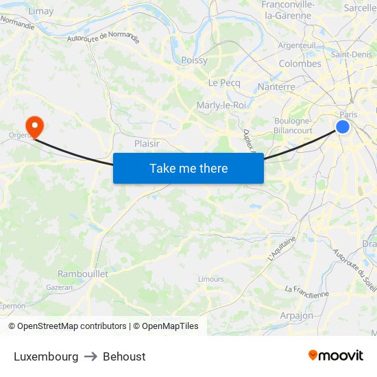 Luxembourg to Behoust map