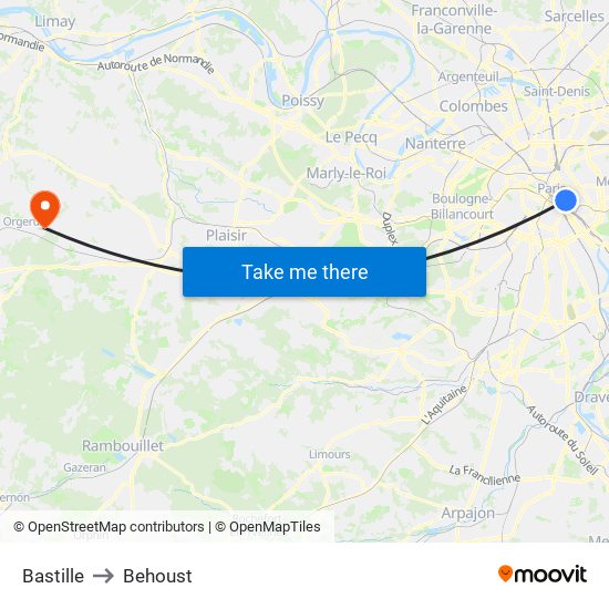 Bastille to Behoust map