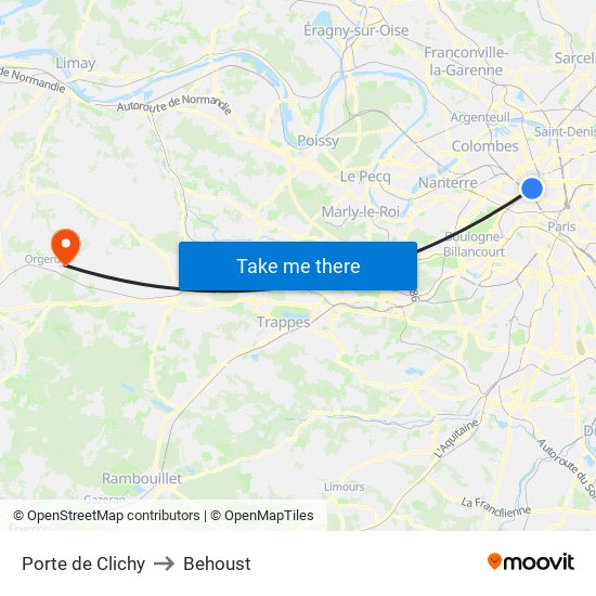 Porte de Clichy to Behoust map