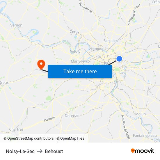 Noisy-Le-Sec to Behoust map