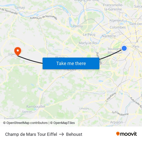 Champ de Mars Tour Eiffel to Behoust map