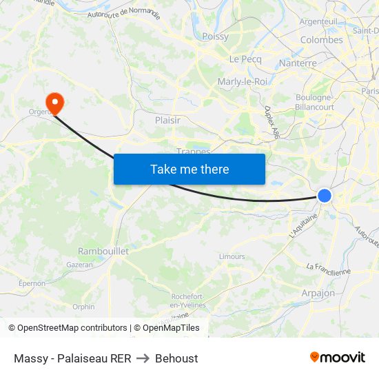 Massy - Palaiseau RER to Behoust map