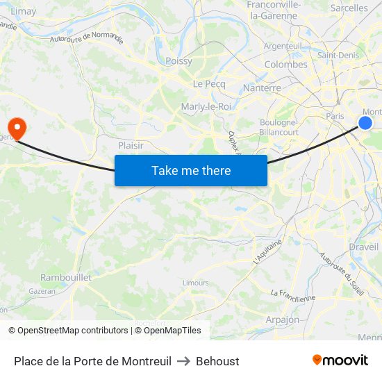 Place de la Porte de Montreuil to Behoust map