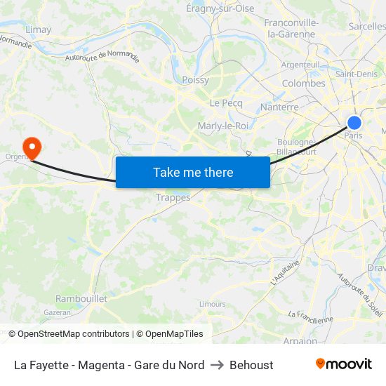 La Fayette - Magenta - Gare du Nord to Behoust map