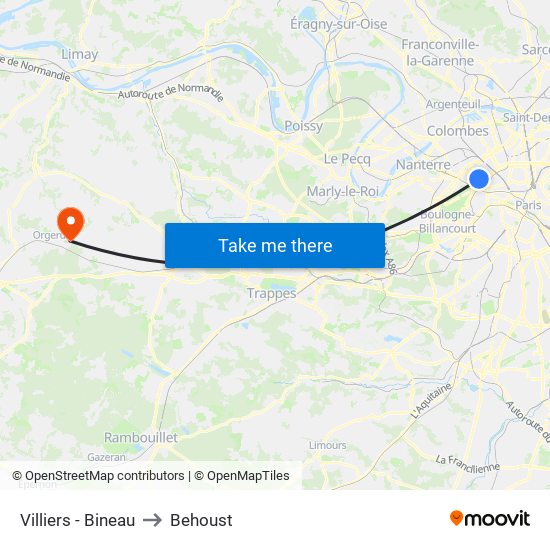 Villiers - Bineau to Behoust map