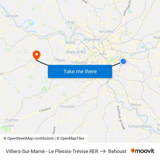 Villiers-Sur-Marne - Le Plessis-Trévise RER to Behoust map