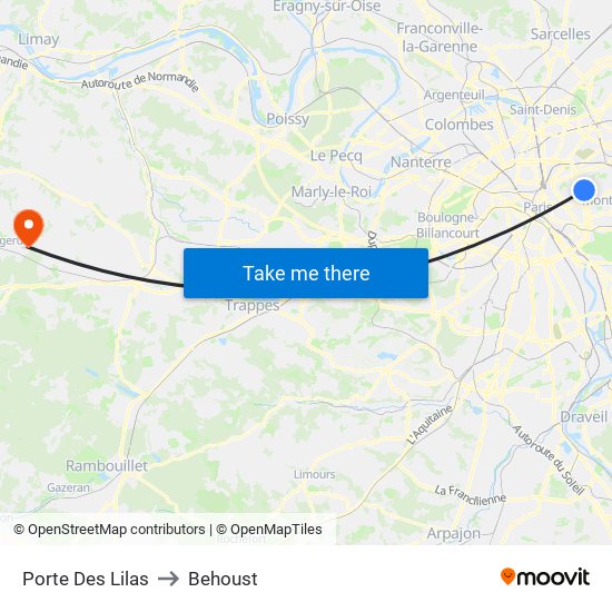 Porte Des Lilas to Behoust map