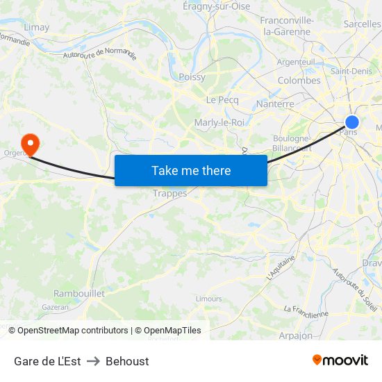 Gare de L'Est to Behoust map