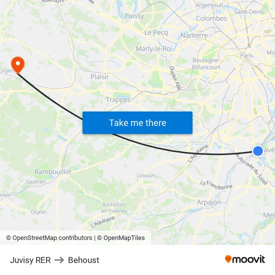 Juvisy RER to Behoust map
